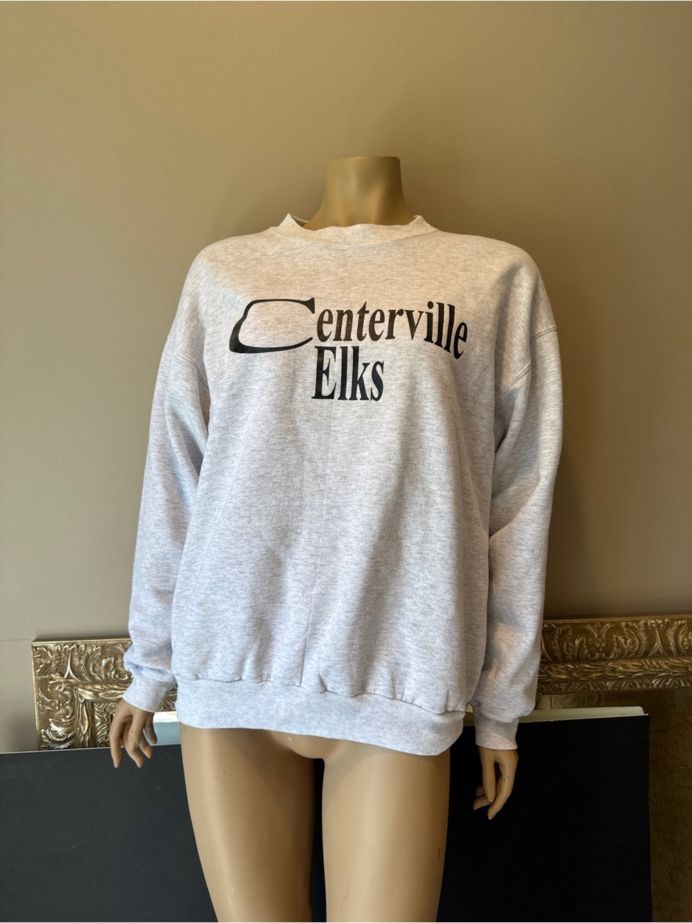 Hanes Light Gray Crewneck Sweatshirt with Black Centerville Elks Print